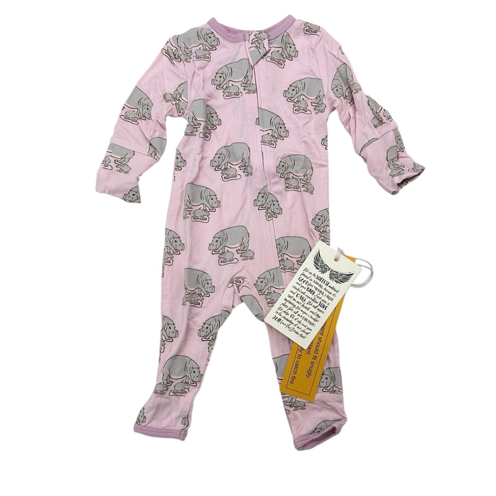 New Free Birdees Bamboo Coverall size 0-3 months Hippos